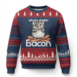 What is Shakin Bacon Funny Mouse Ugly Christmas Sweater Pun Animal Humor TS02 Navy Red Print Your Wear