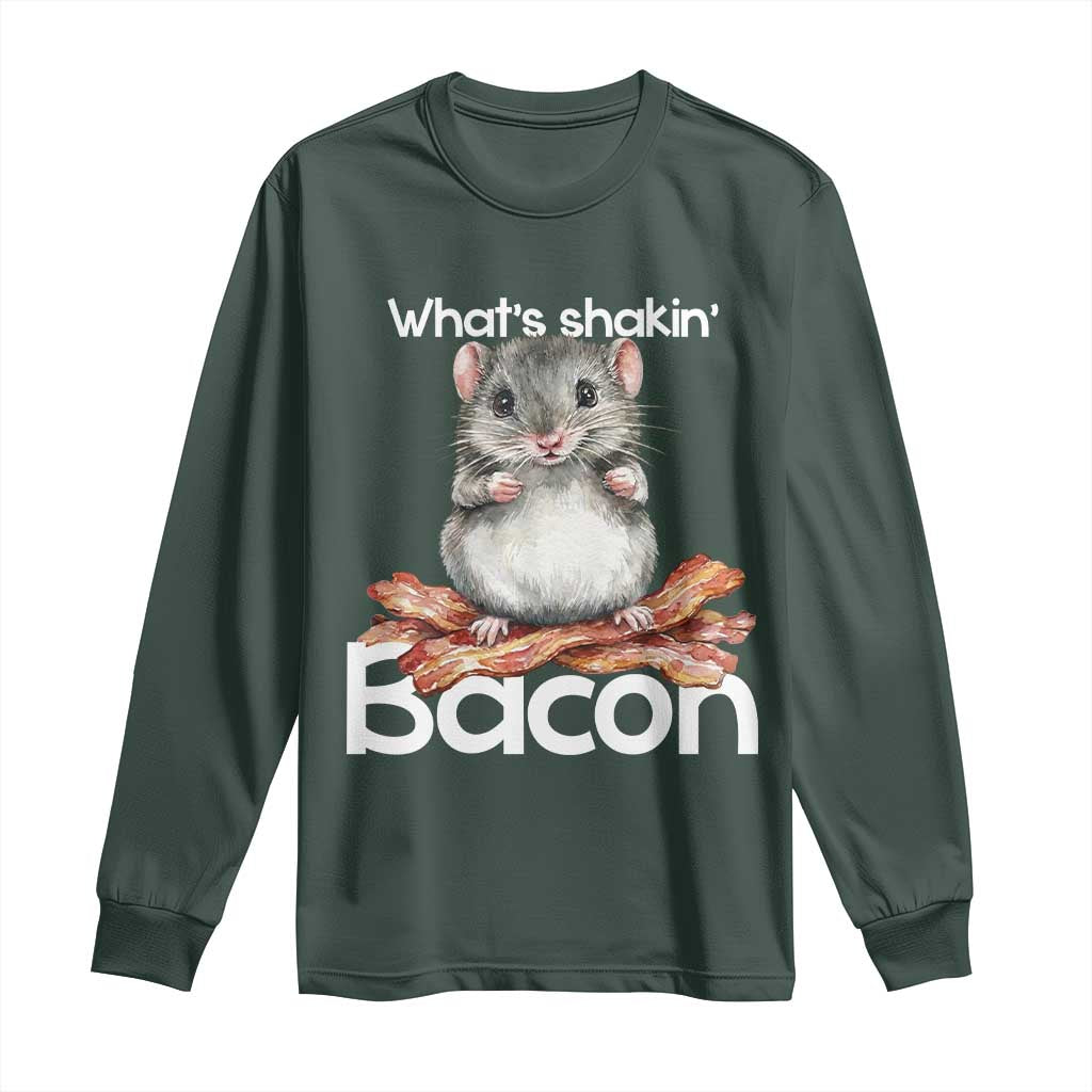 What is Shakin Bacon Funny Mouse Long Sleeve Shirt Pun Animal Humor TS02 Dark Forest Green Print Your Wear