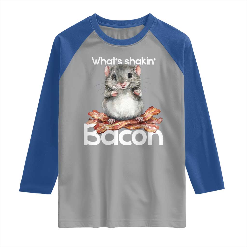 What is Shakin Bacon Funny Mouse Raglan Shirt Pun Animal Humor TS02 Sport Gray Royal Print Your Wear
