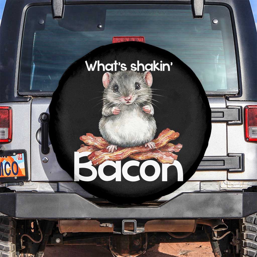 What is Shakin Bacon Funny Mouse Spare Tire Cover Pun Animal Humor TS02 No hole Black Print Your Wear