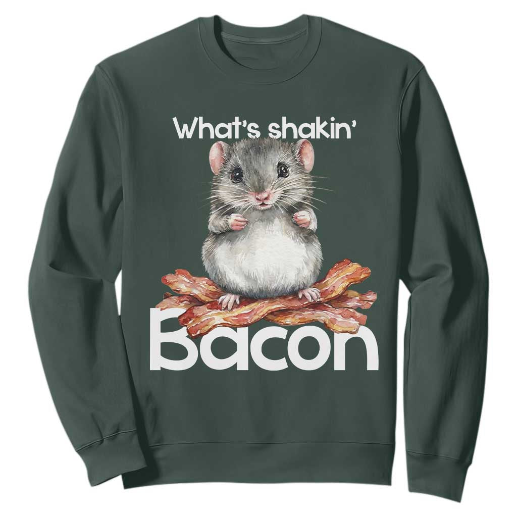 What is Shakin Bacon Funny Mouse Sweatshirt Pun Animal Humor TS02 Dark Forest Green Print Your Wear