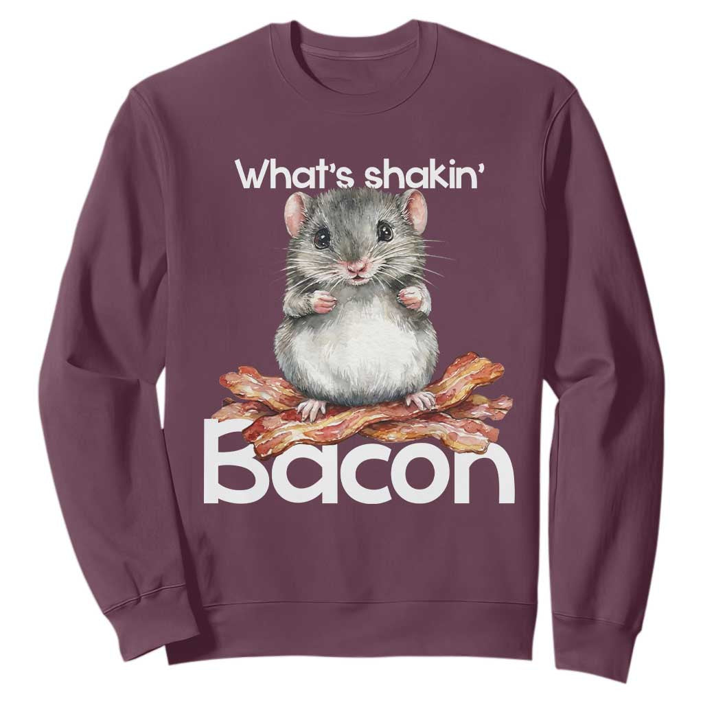 What is Shakin Bacon Funny Mouse Sweatshirt Pun Animal Humor TS02 Maroon Print Your Wear