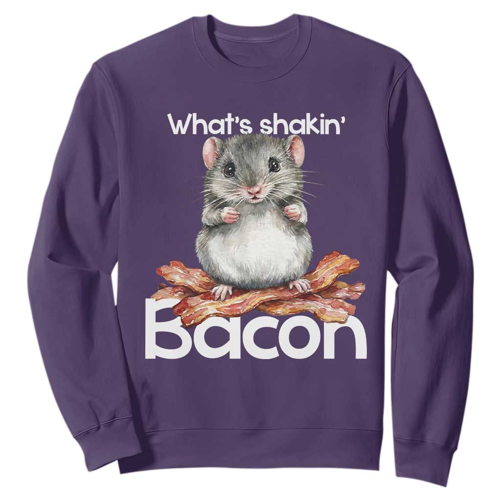 What is Shakin Bacon Funny Mouse Sweatshirt Pun Animal Humor TS02 Purple Print Your Wear