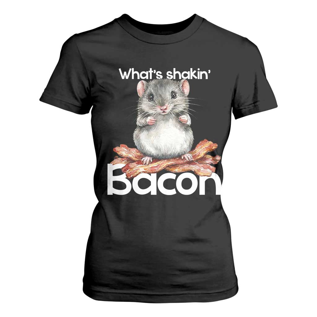 What is Shakin Bacon Funny Mouse T Shirt For Women Pun Animal Humor TS02 Black Print Your Wear