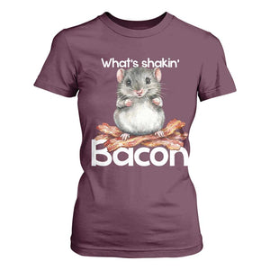 What is Shakin Bacon Funny Mouse T Shirt For Women Pun Animal Humor TS02 Maroon Print Your Wear