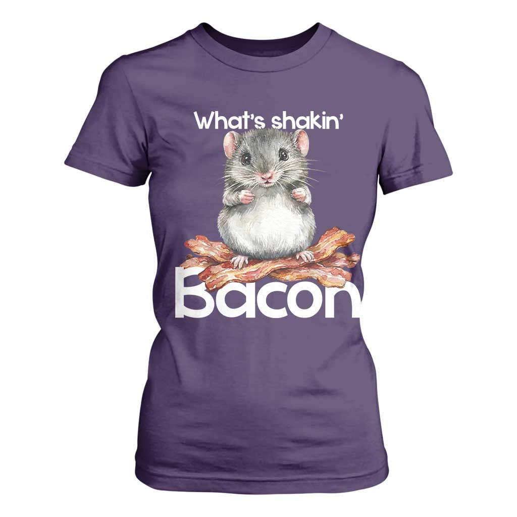 What is Shakin Bacon Funny Mouse T Shirt For Women Pun Animal Humor TS02 Purple Print Your Wear