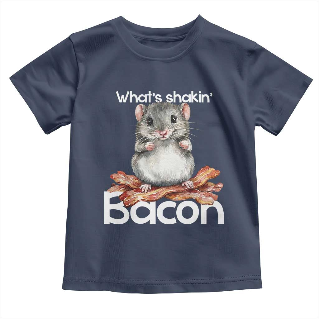What is Shakin Bacon Funny Mouse Toddler T Shirt Pun Animal Humor TS02 Navy Print Your Wear