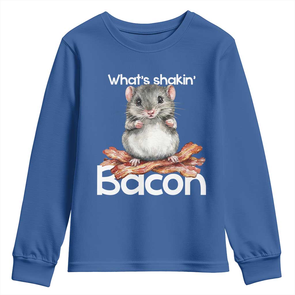 What is Shakin Bacon Funny Mouse Youth Sweatshirt Pun Animal Humor TS02 Royal Blue Print Your Wear