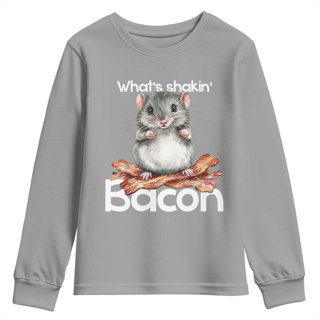 What is Shakin Bacon Funny Mouse Youth Sweatshirt Pun Animal Humor TS02 Sport Gray Print Your Wear