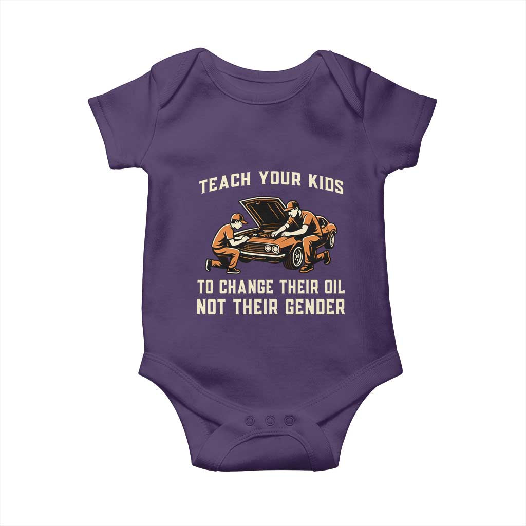 Teach Your Kids To Change Their Oil Baby Onesie Not Their Gender Dad and Son Father's Day TS02 Purple Print Your Wear