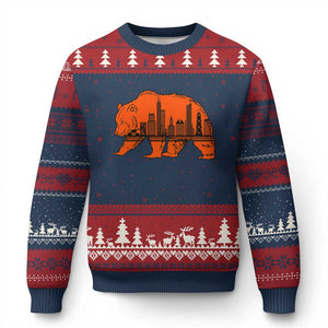 Chicago Skyline Bear Ugly Christmas Sweater Windy City Pride True Lover Sports Fan TS02 Navy Red Print Your Wear