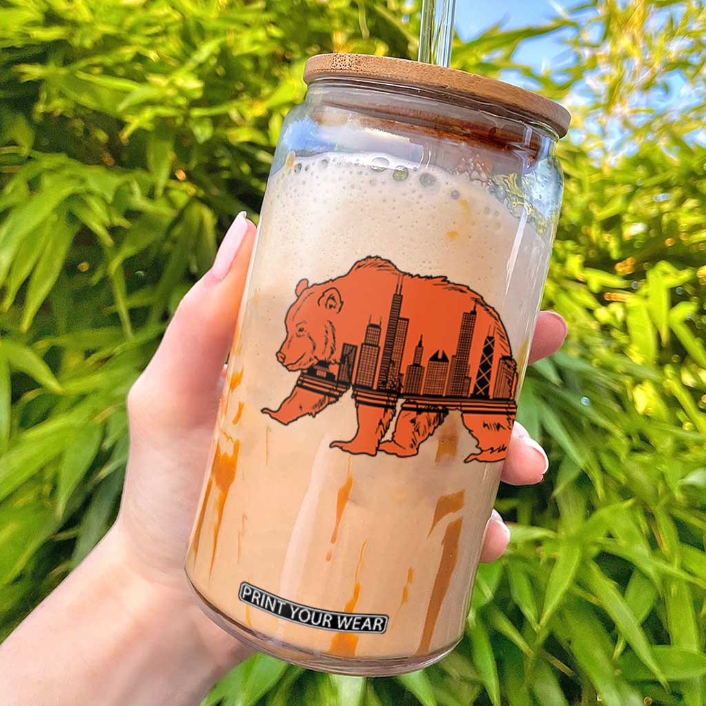 Chicago Skyline Bear Glass Can Windy City Pride True Lover Sports Fan TS02 Navy Print Your Wear