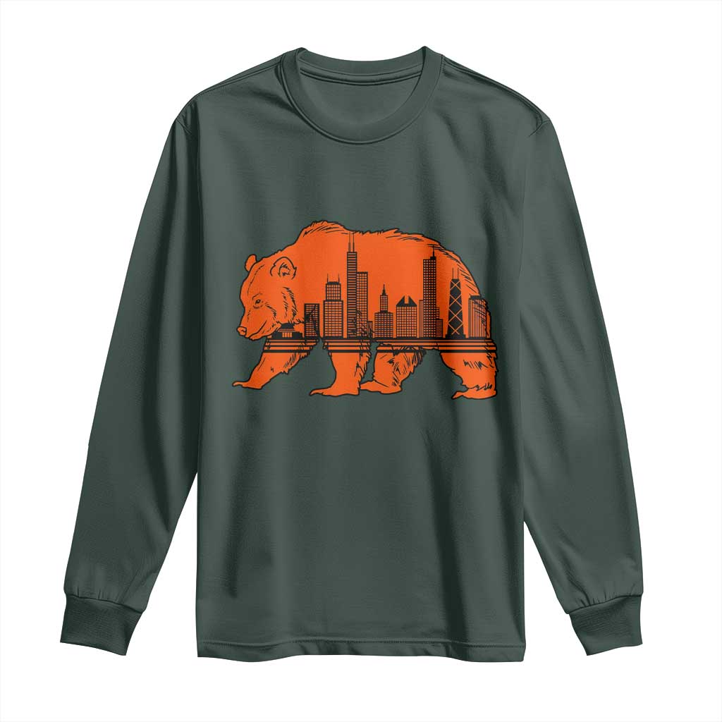 Chicago Skyline Bear Long Sleeve Shirt Windy City Pride True Lover Sports Fan TS02 Dark Forest Green Print Your Wear