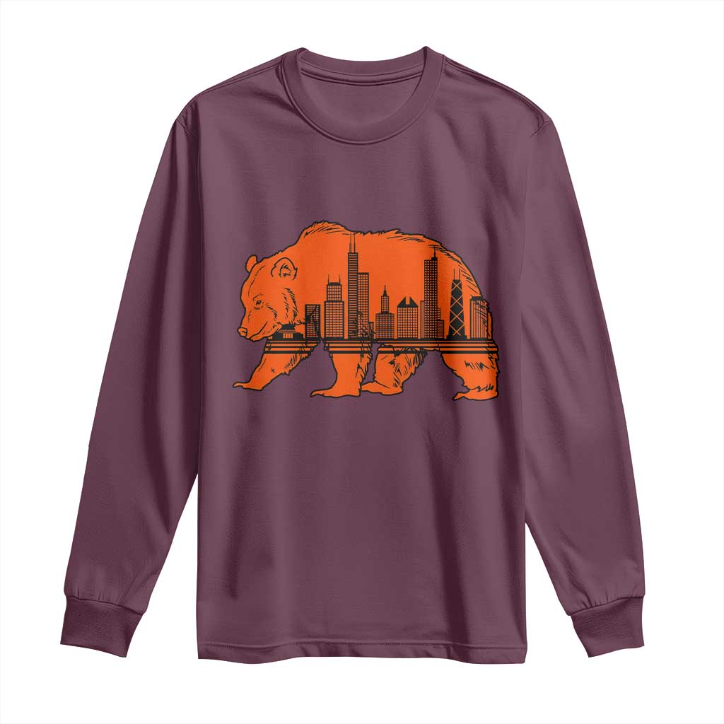 Chicago Skyline Bear Long Sleeve Shirt Windy City Pride True Lover Sports Fan TS02 Maroon Print Your Wear