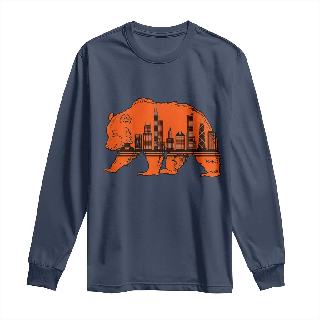Chicago Skyline Bear Long Sleeve Shirt Windy City Pride True Lover Sports Fan TS02 Navy Print Your Wear