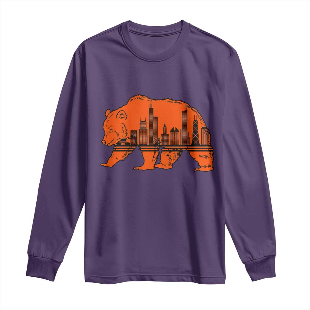 Chicago Skyline Bear Long Sleeve Shirt Windy City Pride True Lover Sports Fan TS02 Purple Print Your Wear