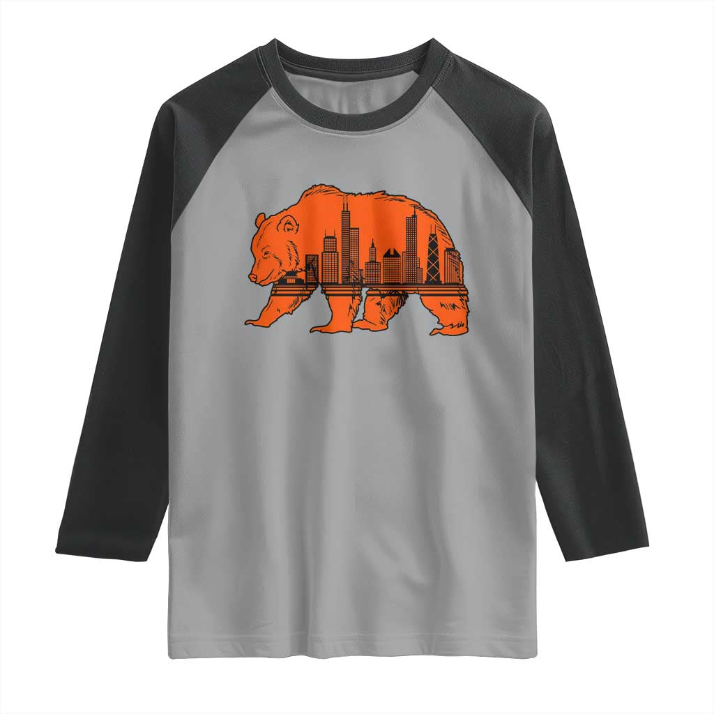 Chicago Skyline Bear Raglan Shirt Windy City Pride True Lover Sports Fan TS02 Sport Gray Black Print Your Wear