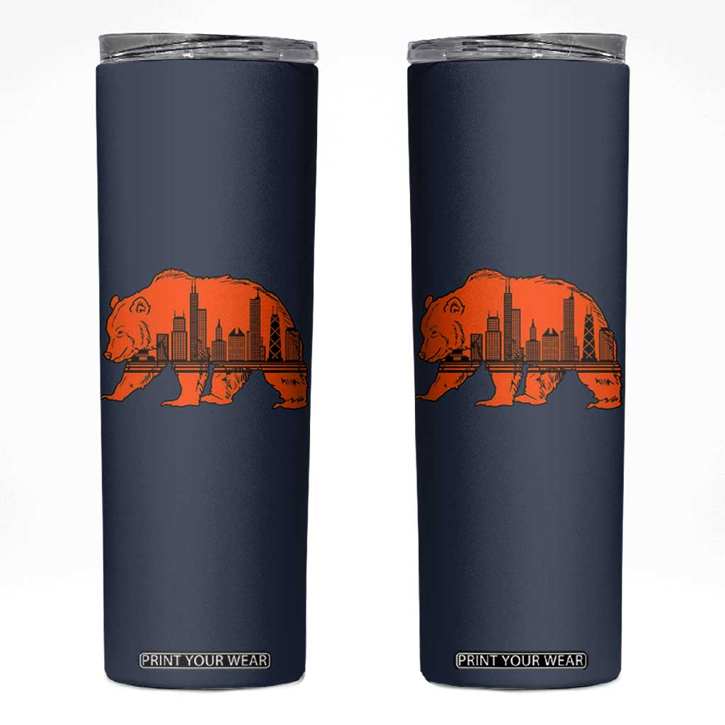 Chicago Skyline Bear Skinny Tumbler Windy City Pride True Lover Sports Fan TS02 Navy Print Your Wear