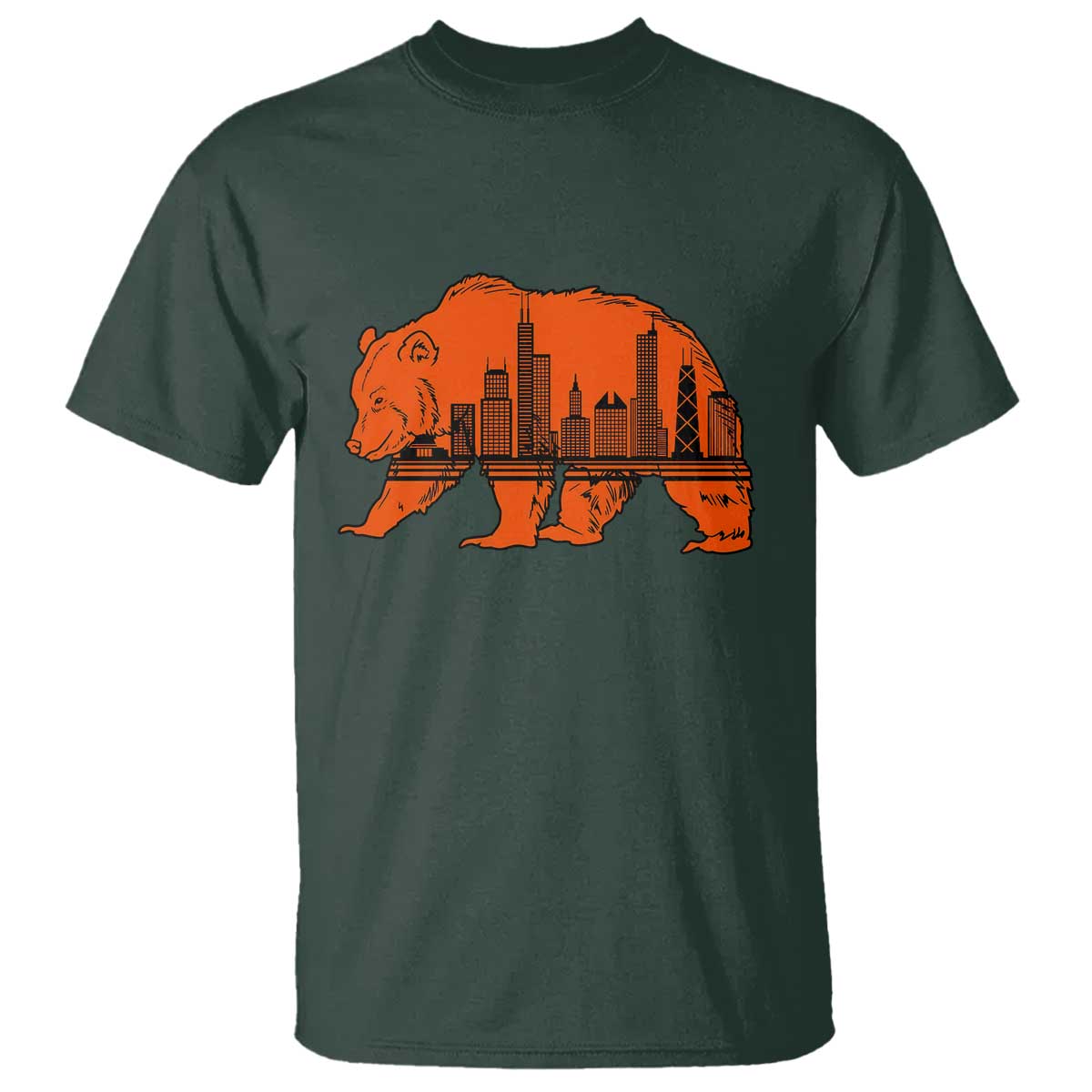 Chicago Skyline Bear T Shirt Windy City Pride True Lover Sports Fan TS02 Dark Forest Green Print Your Wear