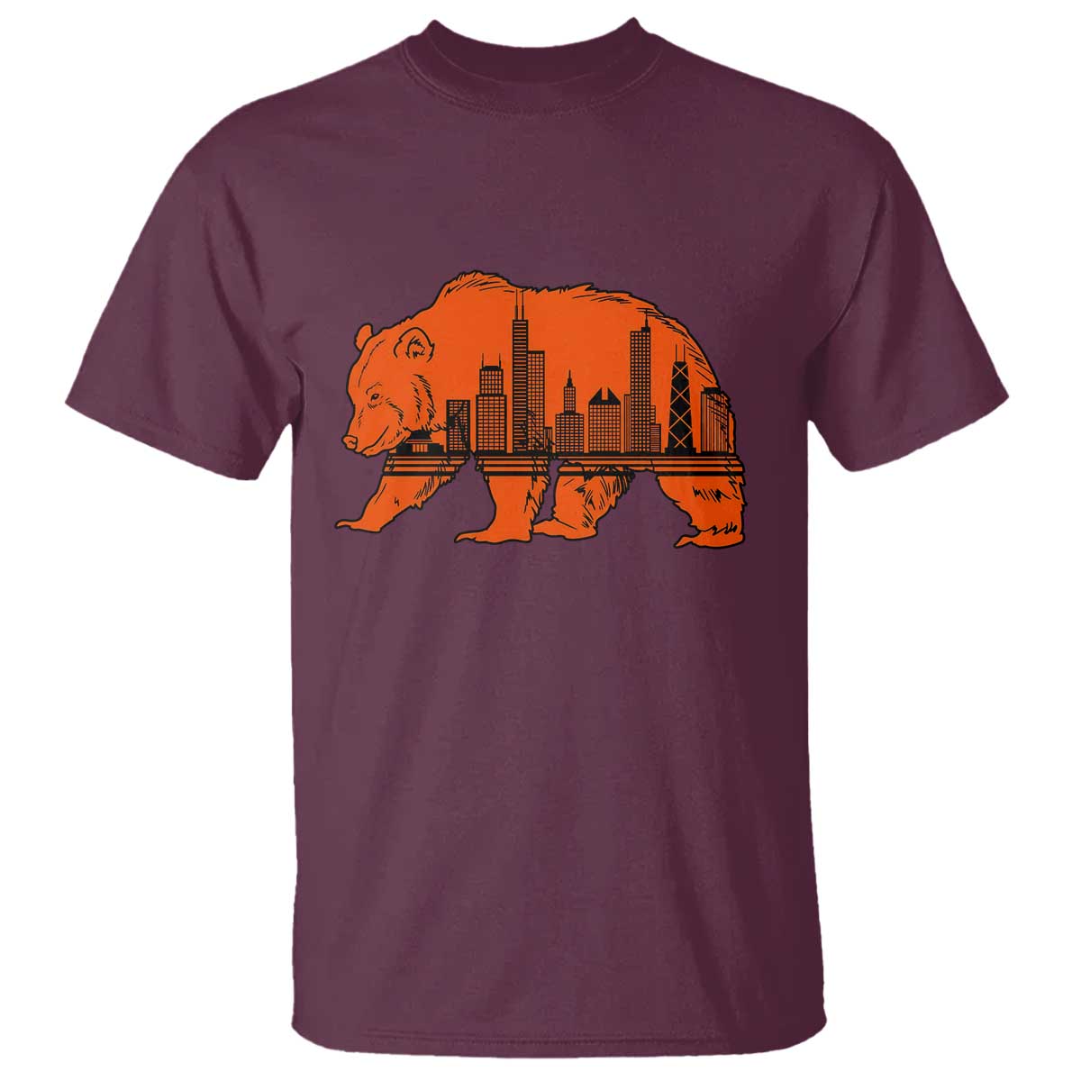 Chicago Skyline Bear T Shirt Windy City Pride True Lover Sports Fan TS02 Maroon Print Your Wear