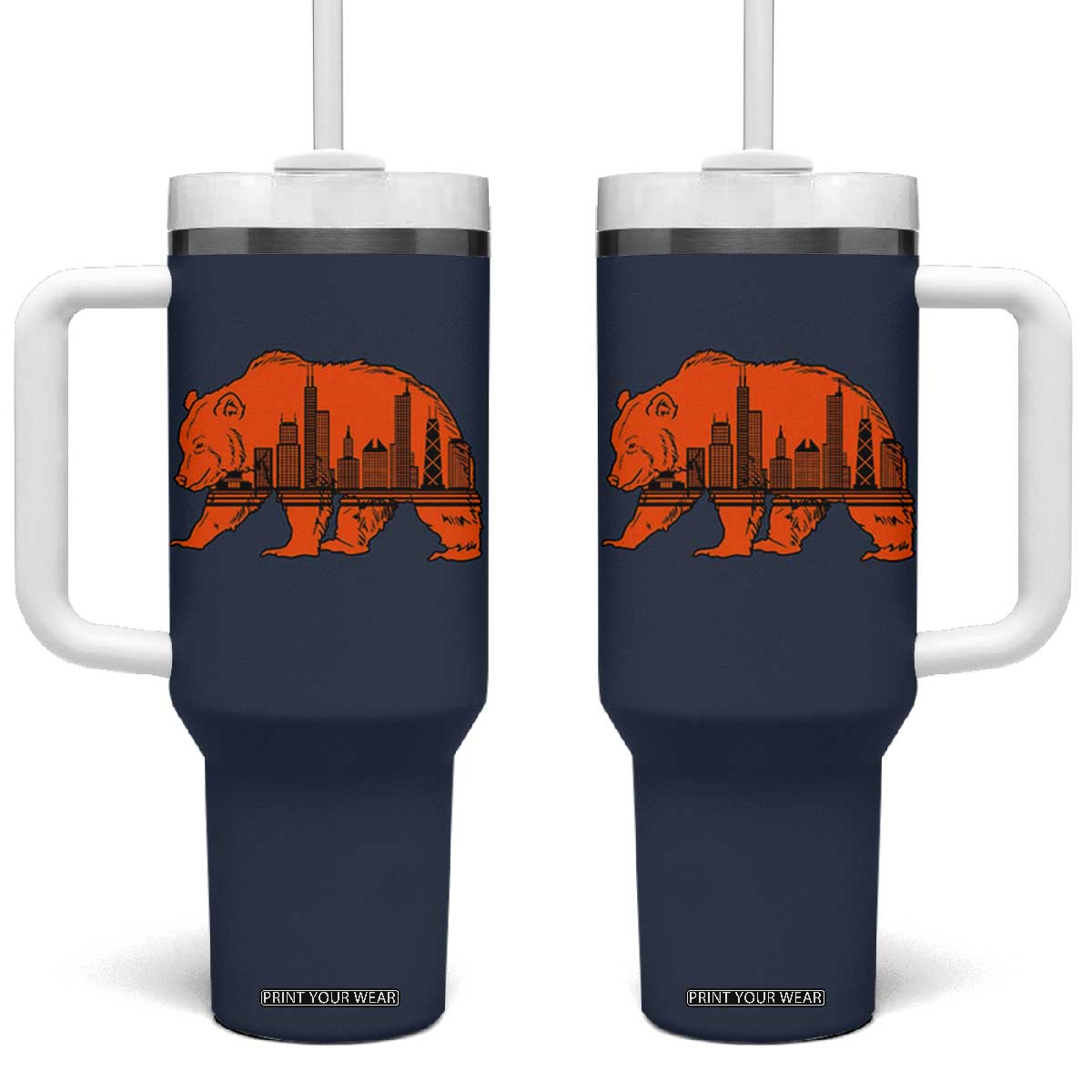 Chicago Skyline Bear Tumbler With Handle Windy City Pride True Lover Sports Fan TS02 One Size: 40 oz Navy Print Your Wear