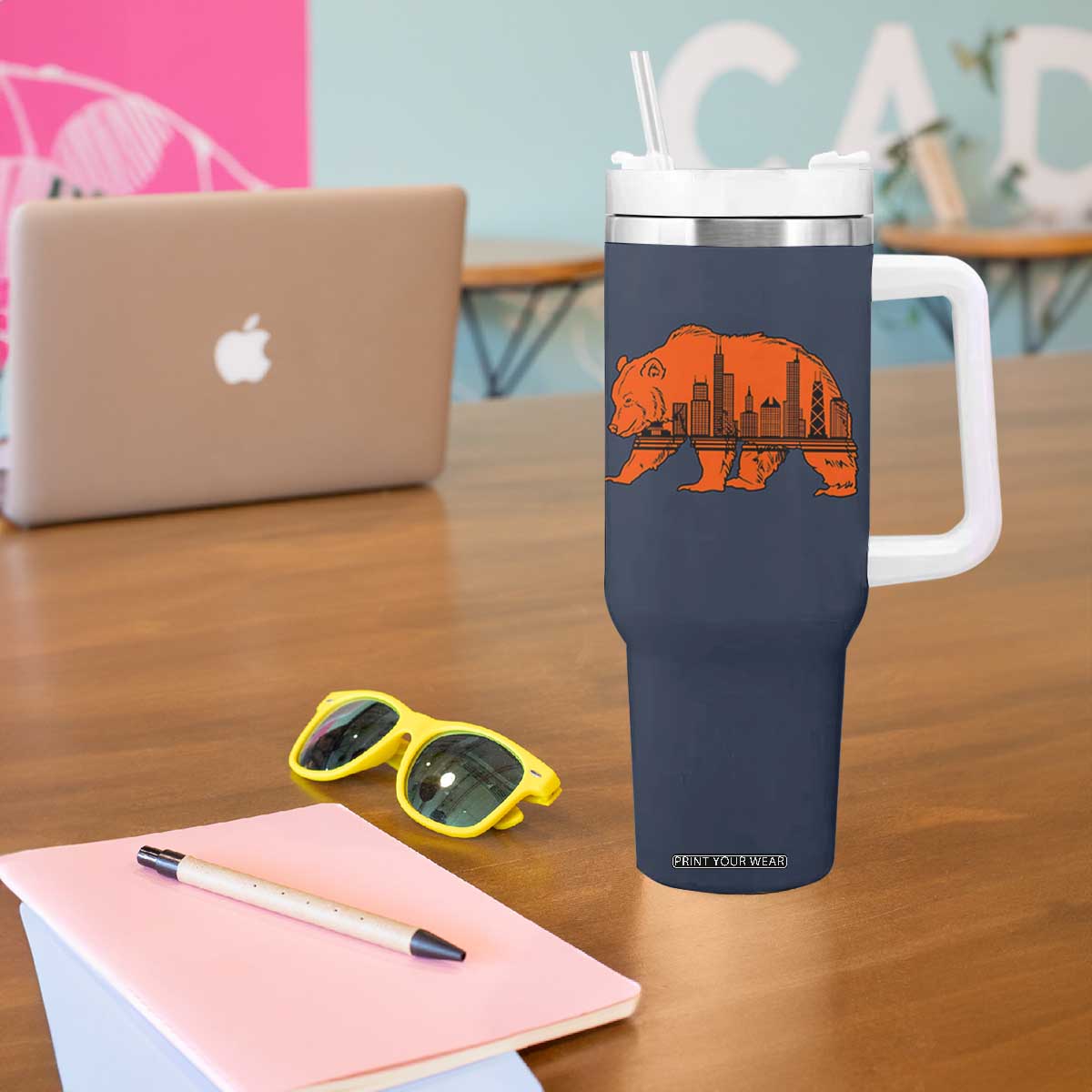 Chicago Skyline Bear Tumbler With Handle Windy City Pride True Lover Sports Fan TS02 Print Your Wear