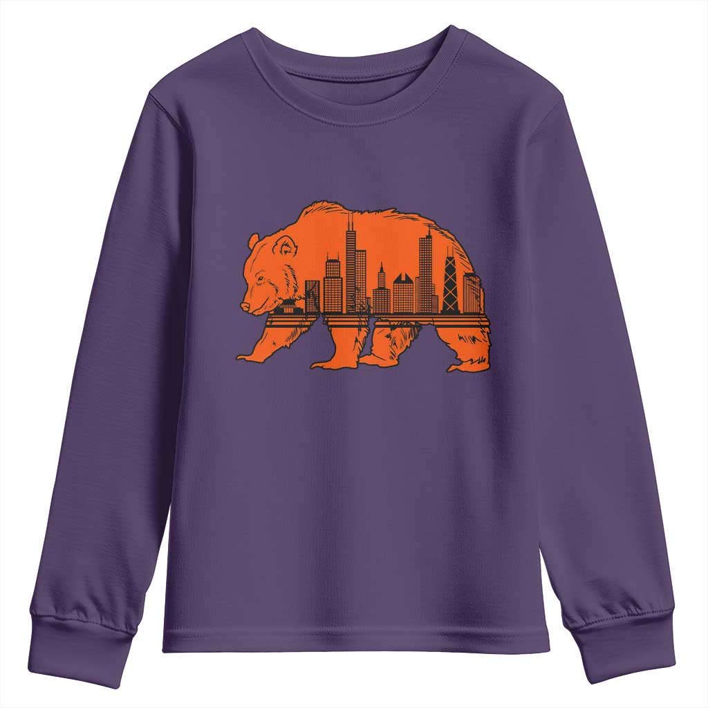 Chicago Skyline Bear Youth Sweatshirt Windy City Pride True Lover Sports Fan TS02 Purple Print Your Wear
