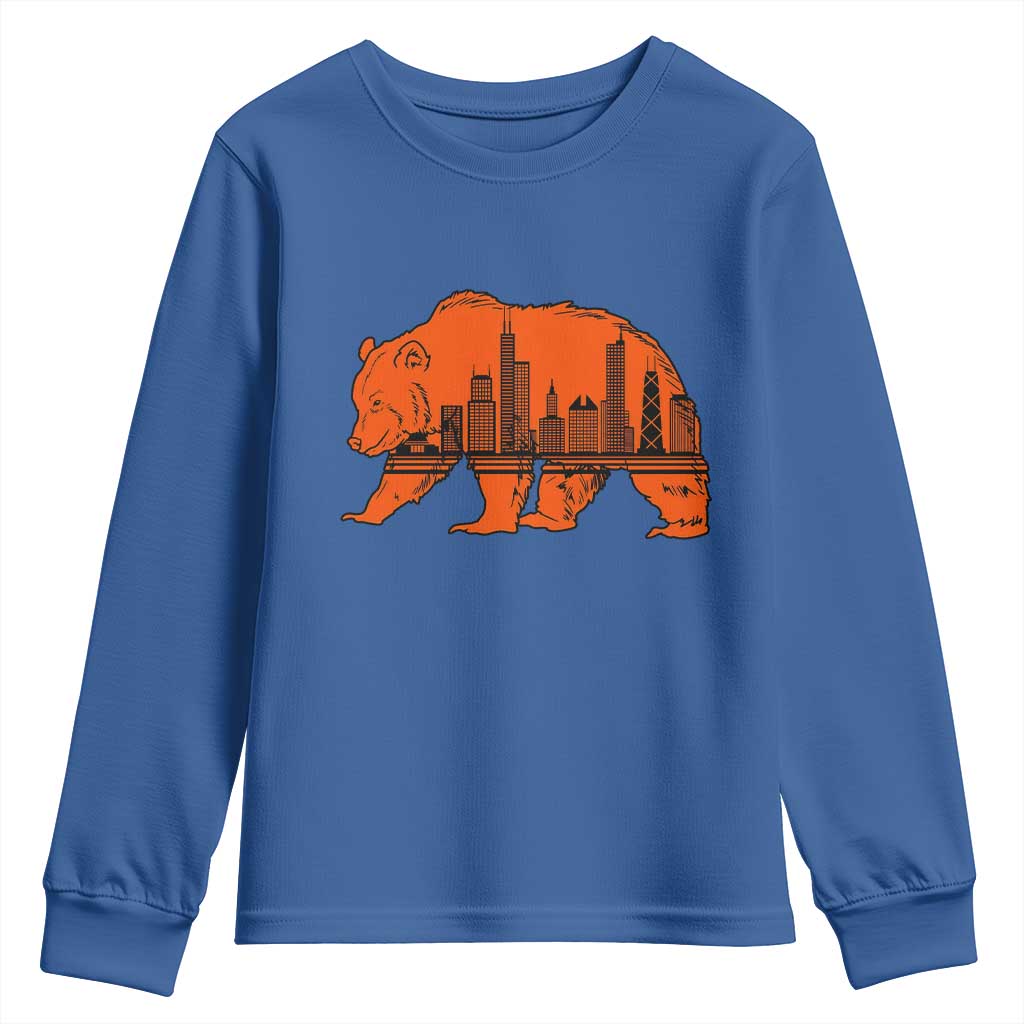Chicago Skyline Bear Youth Sweatshirt Windy City Pride True Lover Sports Fan TS02 Royal Blue Print Your Wear