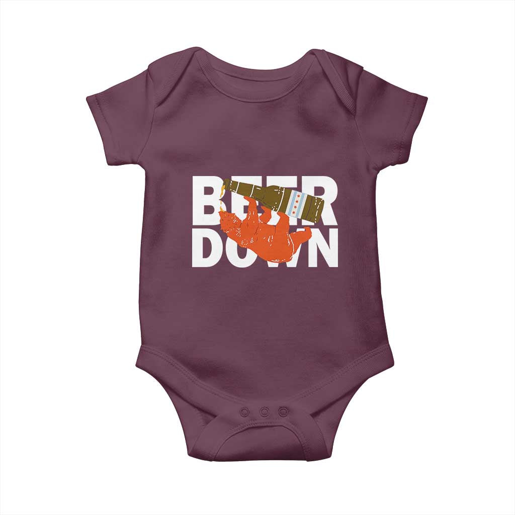 Funny Drinking Bear Beer Down Baby Onesie Tailgate Gift for Football Fans TS02 Maroon Print Your Wear