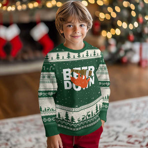 Funny Drinking Bear Beer Down Ugly Christmas Sweater Tailgate Gift for Football Fans TS02 Forest Green Beige Print Your Wear