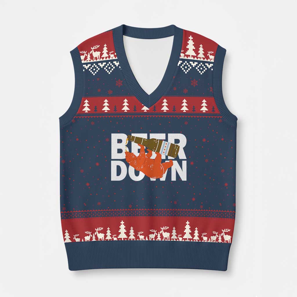 Funny Drinking Bear Beer Down V-Neck Knit Sweater Vest Tailgate Gift for Football Fans TS02 Navy Red Print Your Wear