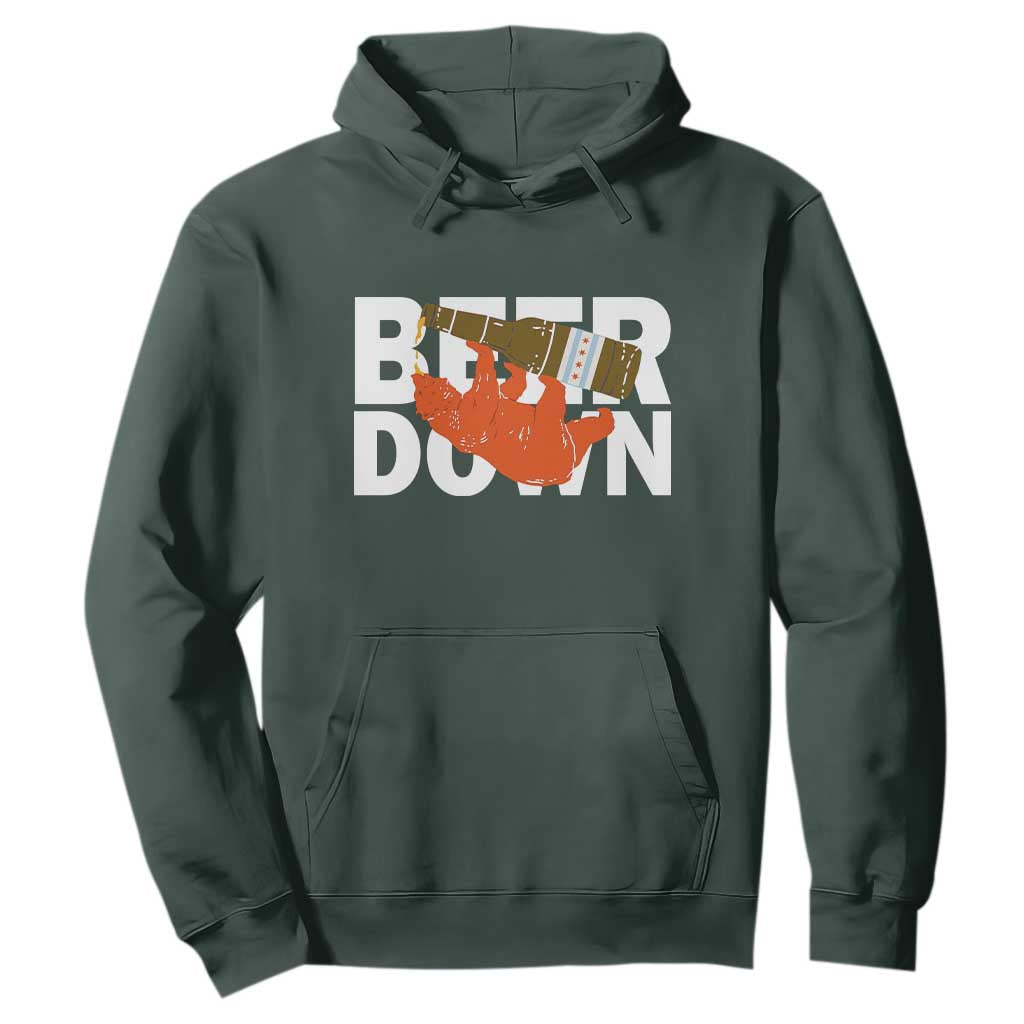 Funny Drinking Bear Beer Down Hoodie Tailgate Gift for Football Fans TS02 Dark Forest Green Print Your Wear