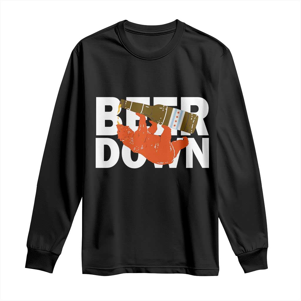 Funny Drinking Bear Beer Down Long Sleeve Shirt Tailgate Gift for Football Fans TS02 Black Print Your Wear