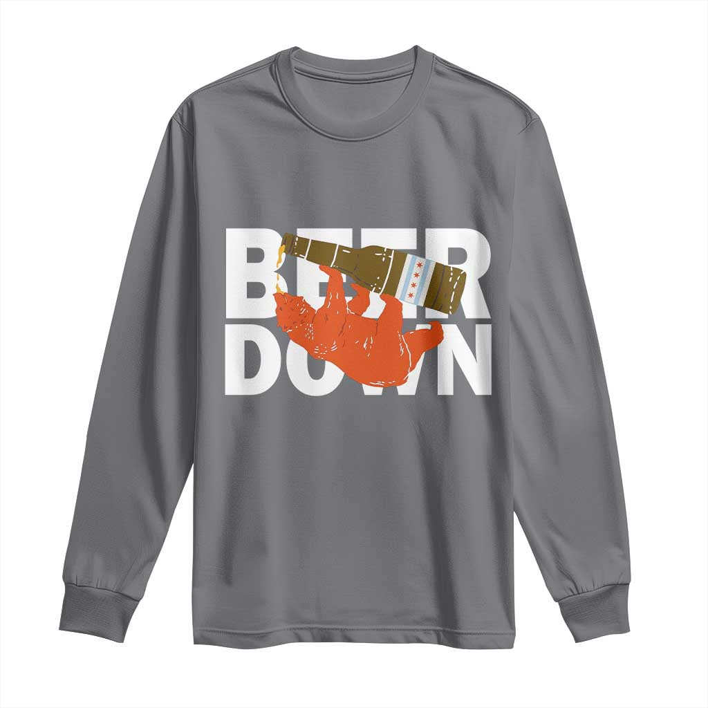 Funny Drinking Bear Beer Down Long Sleeve Shirt Tailgate Gift for Football Fans TS02 Charcoal Print Your Wear