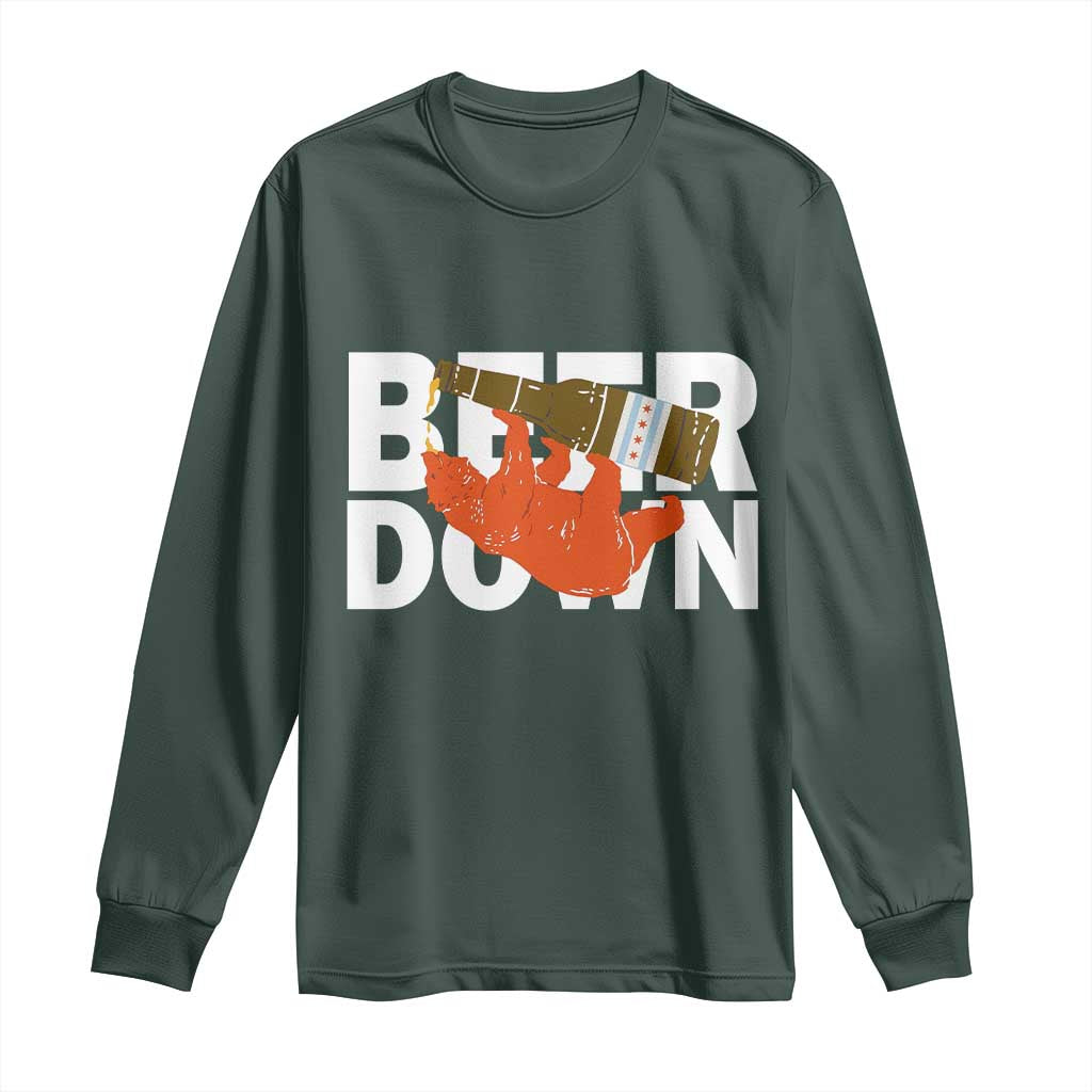 Funny Drinking Bear Beer Down Long Sleeve Shirt Tailgate Gift for Football Fans TS02 Dark Forest Green Print Your Wear