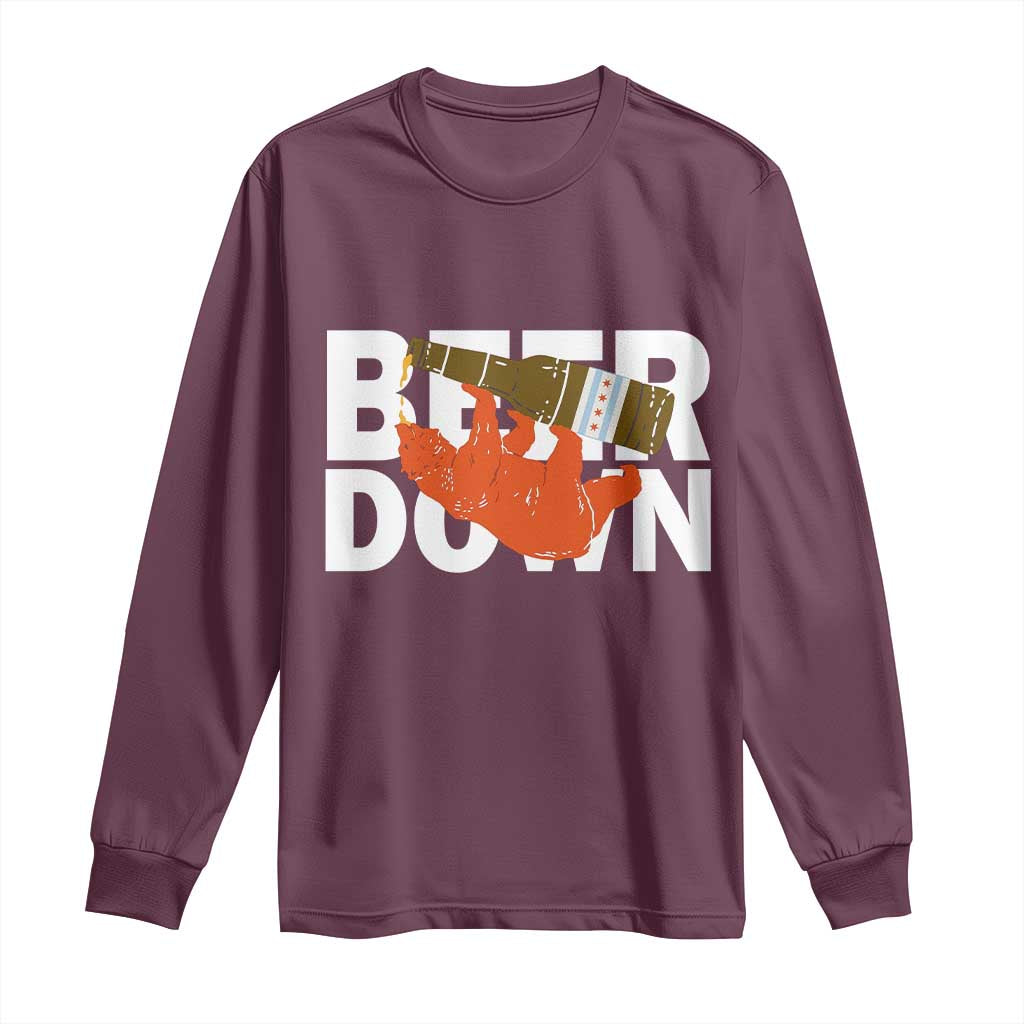 Funny Drinking Bear Beer Down Long Sleeve Shirt Tailgate Gift for Football Fans TS02 Maroon Print Your Wear