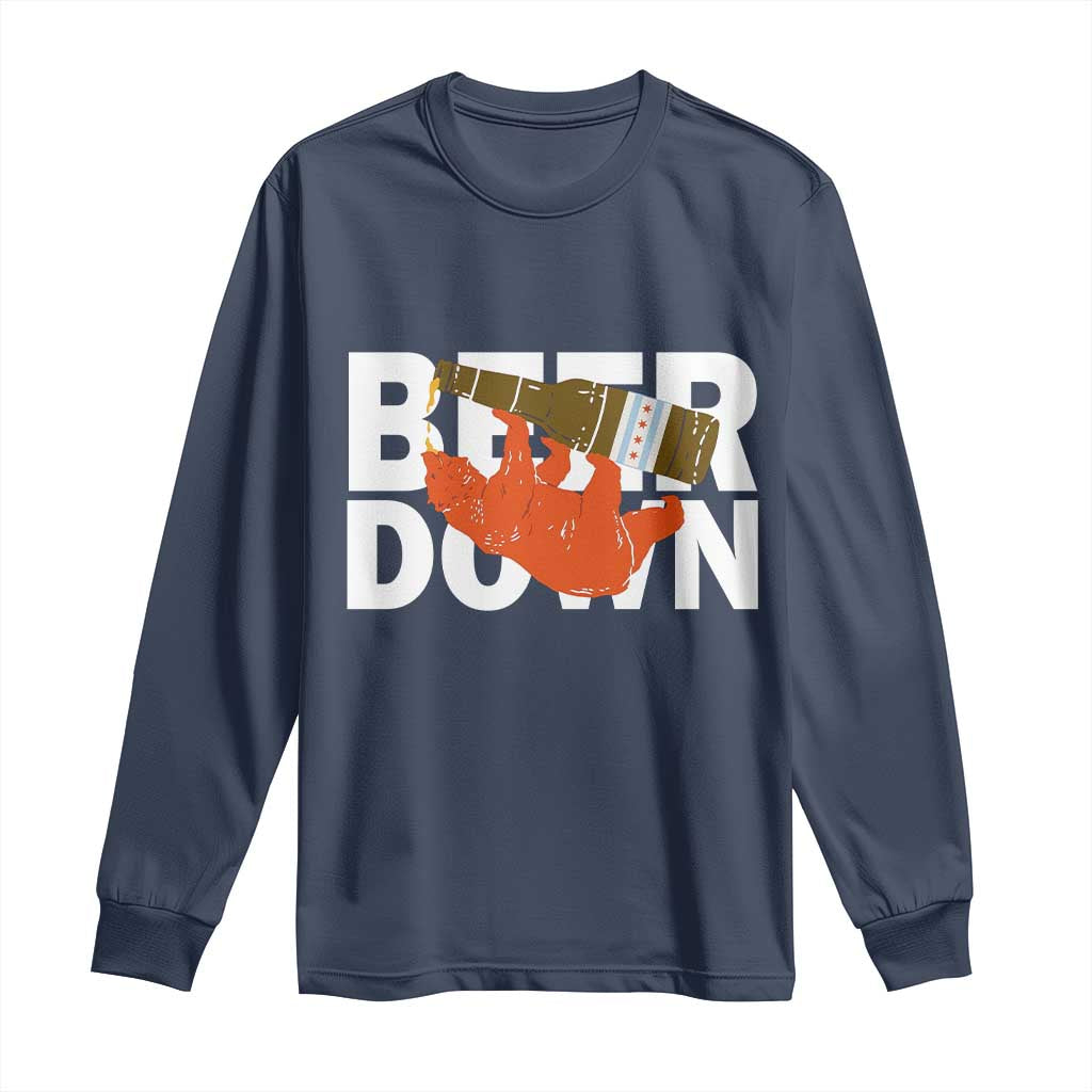 Funny Drinking Bear Beer Down Long Sleeve Shirt Tailgate Gift for Football Fans TS02 Navy Print Your Wear
