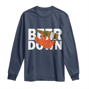 Funny Drinking Bear Beer Down Long Sleeve Shirt Tailgate Gift for Football Fans TS02 Navy Print Your Wear