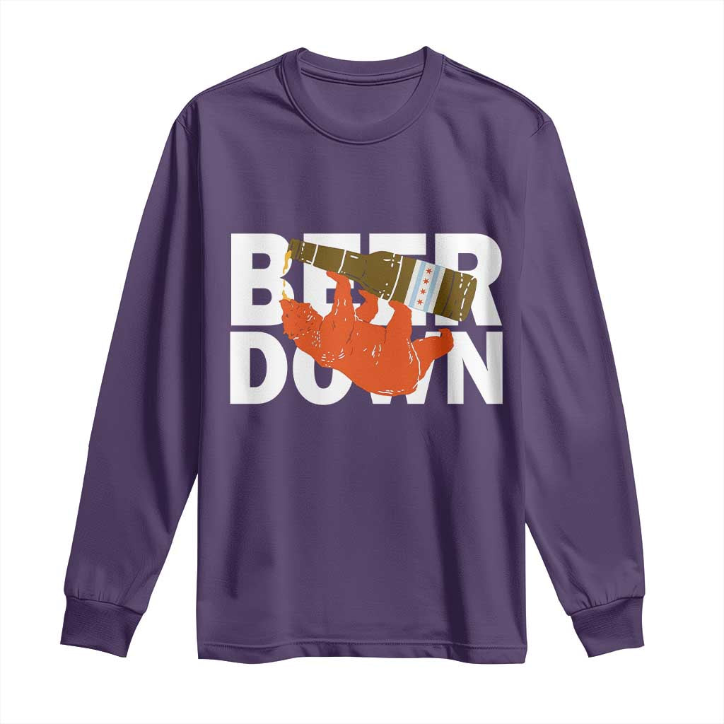 Funny Drinking Bear Beer Down Long Sleeve Shirt Tailgate Gift for Football Fans TS02 Purple Print Your Wear