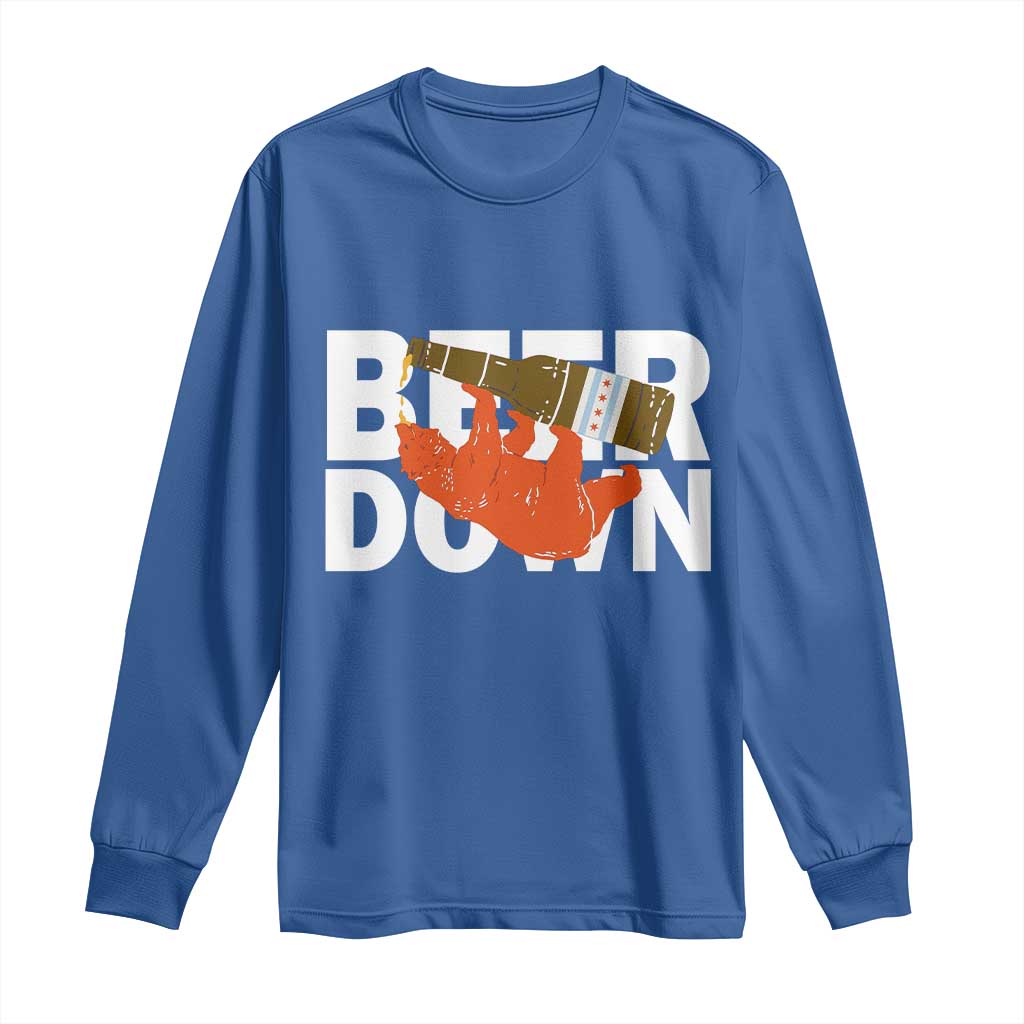 Funny Drinking Bear Beer Down Long Sleeve Shirt Tailgate Gift for Football Fans TS02 Royal Blue Print Your Wear