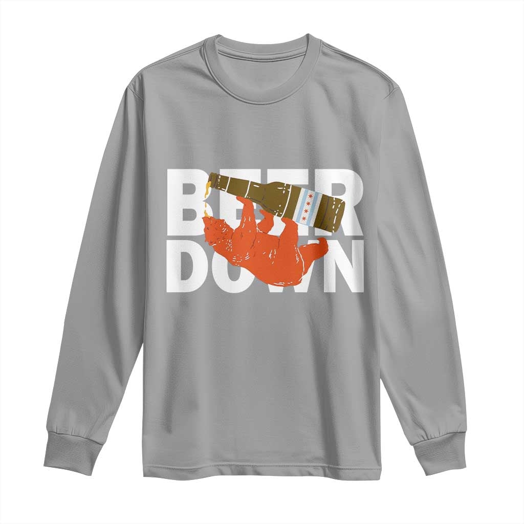 Funny Drinking Bear Beer Down Long Sleeve Shirt Tailgate Gift for Football Fans TS02 Sport Gray Print Your Wear