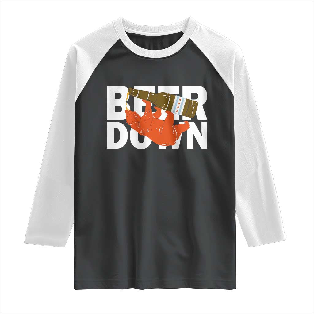 Funny Drinking Bear Beer Down Raglan Shirt Tailgate Gift for Football Fans TS02 Black White Print Your Wear