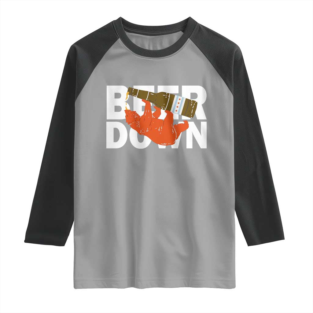 Funny Drinking Bear Beer Down Raglan Shirt Tailgate Gift for Football Fans TS02 Sport Gray Black Print Your Wear