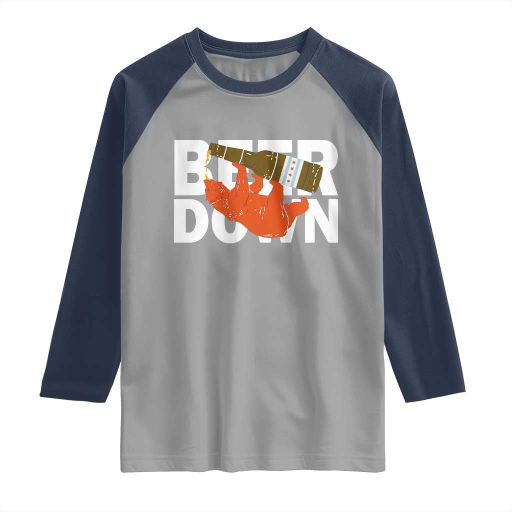 Funny Drinking Bear Beer Down Raglan Shirt Tailgate Gift for Football Fans TS02 Sport Gray Navy Print Your Wear