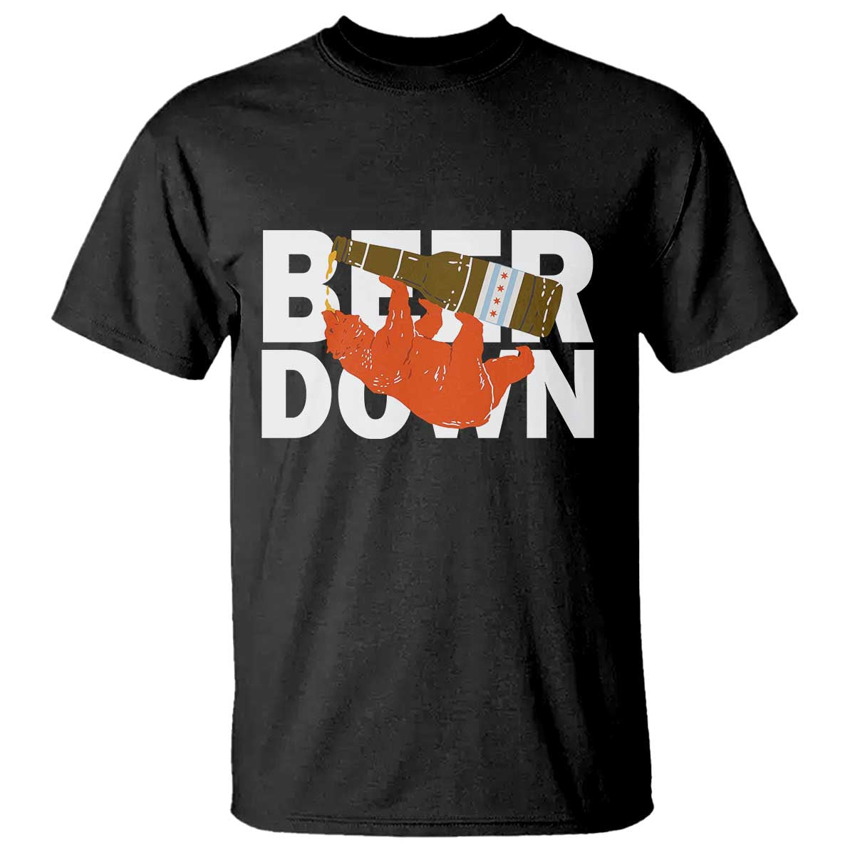 Funny Drinking Bear Beer Down T Shirt Tailgate Gift for Football Fans TS02 Black Print Your Wear