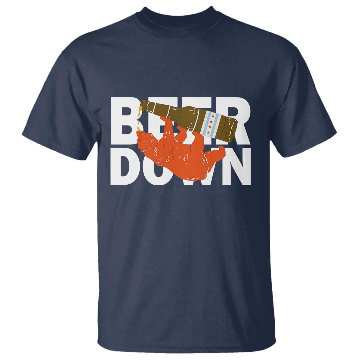 Funny Drinking Bear Beer Down T Shirt Tailgate Gift for Football Fans TS02 Navy Print Your Wear