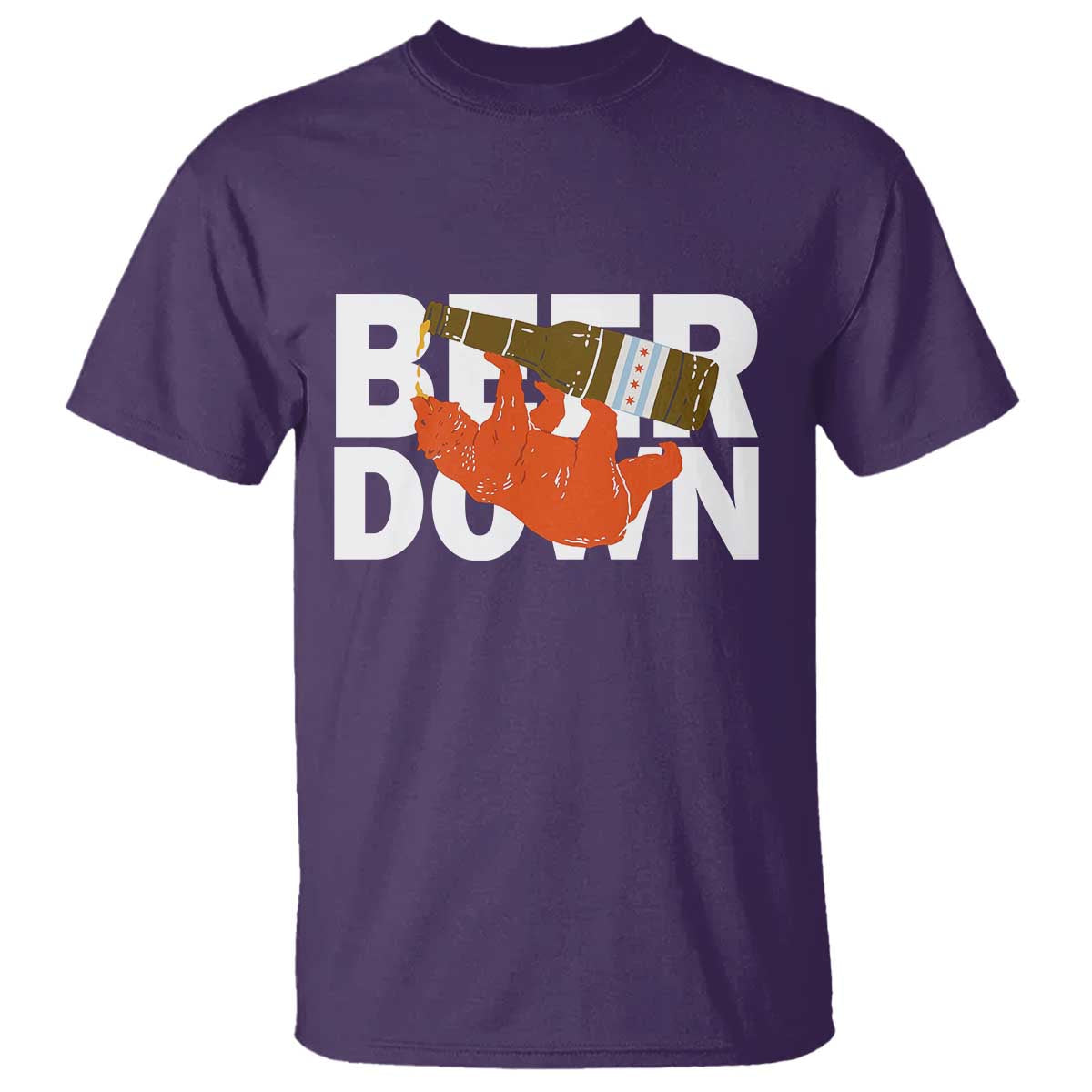 Funny Drinking Bear Beer Down T Shirt Tailgate Gift for Football Fans TS02 Purple Print Your Wear