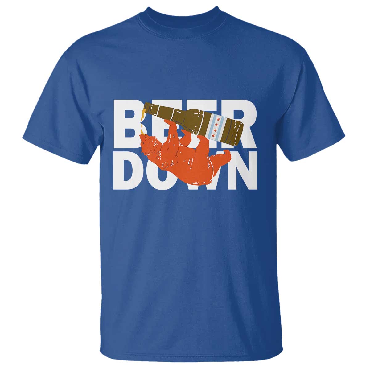 Funny Drinking Bear Beer Down T Shirt Tailgate Gift for Football Fans TS02 Royal Blue Print Your Wear