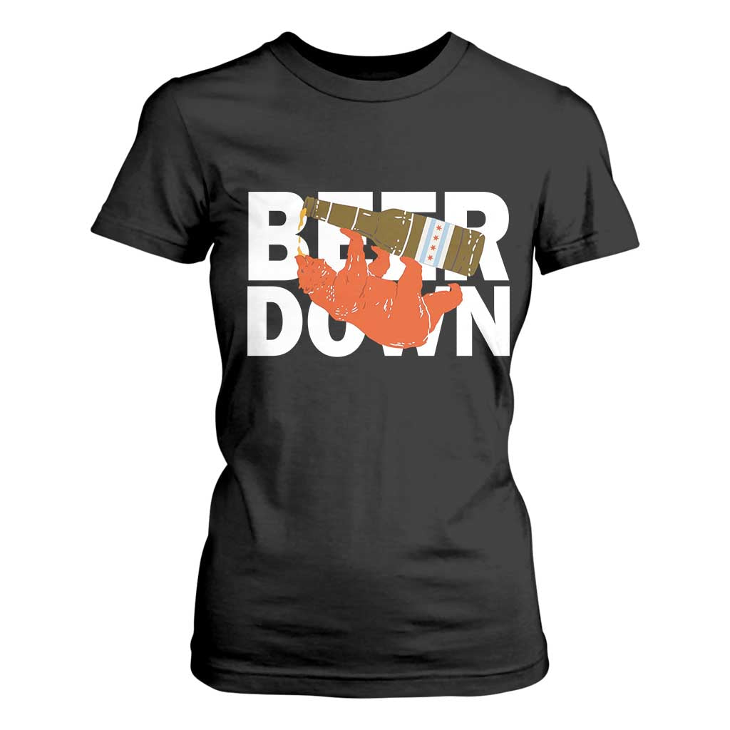 Funny Drinking Bear Beer Down T Shirt For Women Tailgate Gift for Football Fans TS02 Black Print Your Wear