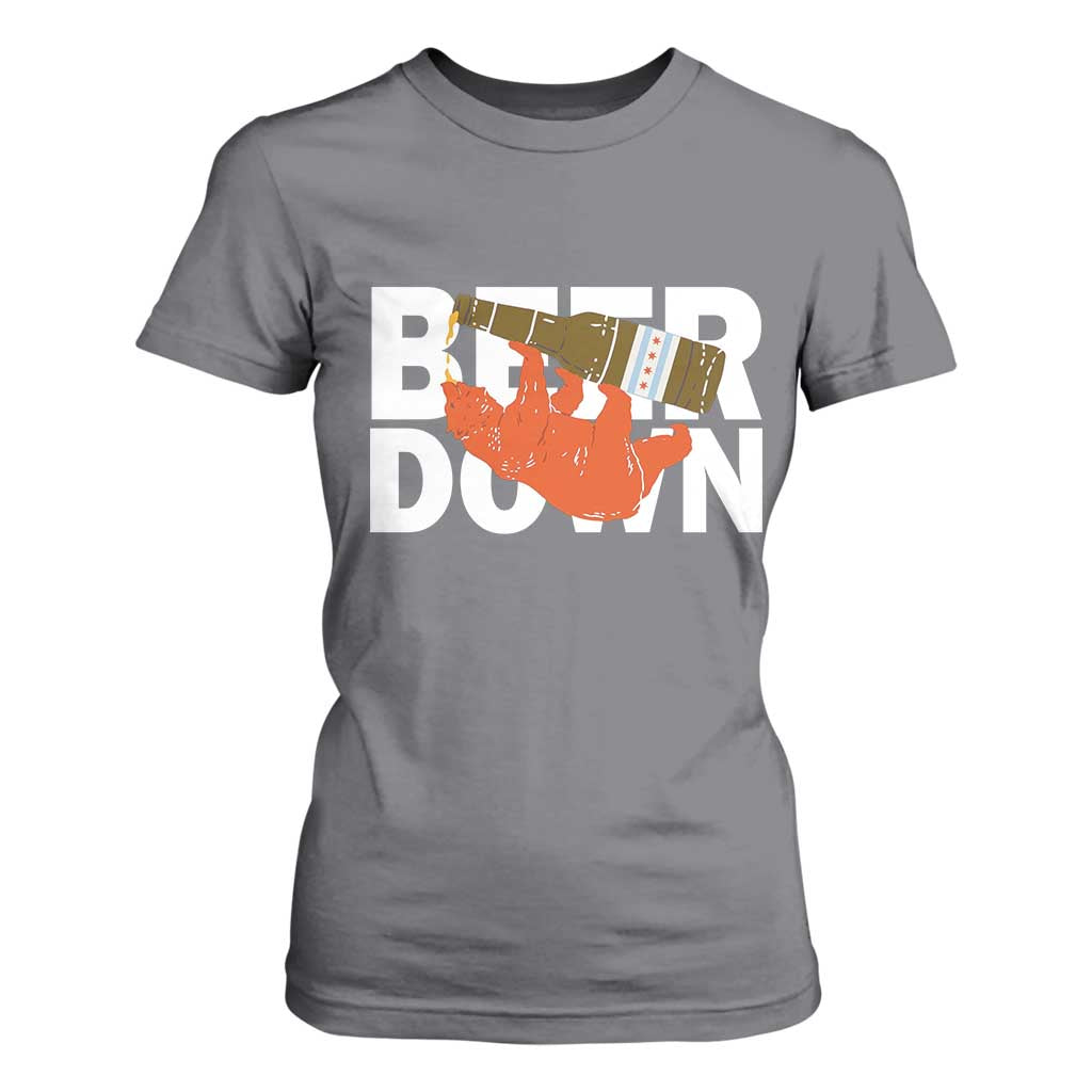 Funny Drinking Bear Beer Down T Shirt For Women Tailgate Gift for Football Fans TS02 Charcoal Print Your Wear